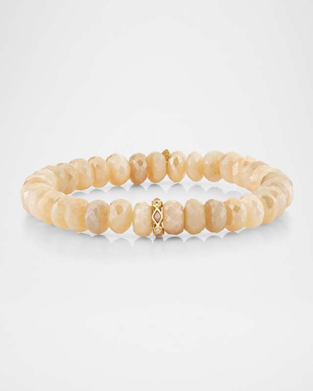 14K Pink Opal and Diamond Bezel 8mm Rondelle on Moonstone Bracelet